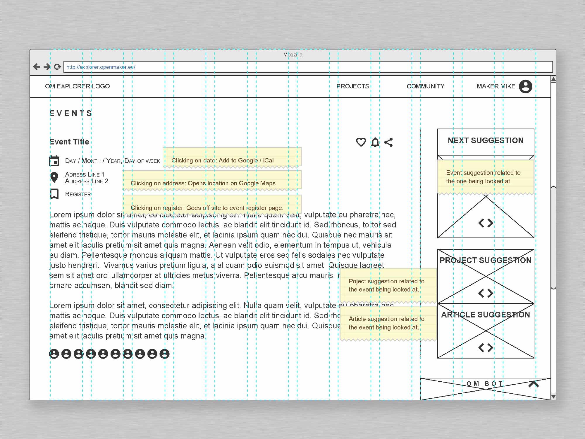 Open Maker User Interface Single Event Wireframe